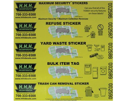 maximum security trash stickers and extra bag tags